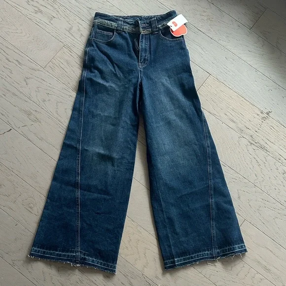 [NEW] Cider High Waist Wide Leg Dark Blue Jeans - Picture 3 of 5